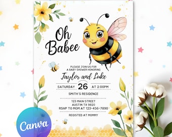 A Little Honey Is On The Way Invitation, Gender Neutral Baby Shower Invite, Bee Baby Shower Invitation, Editable Template