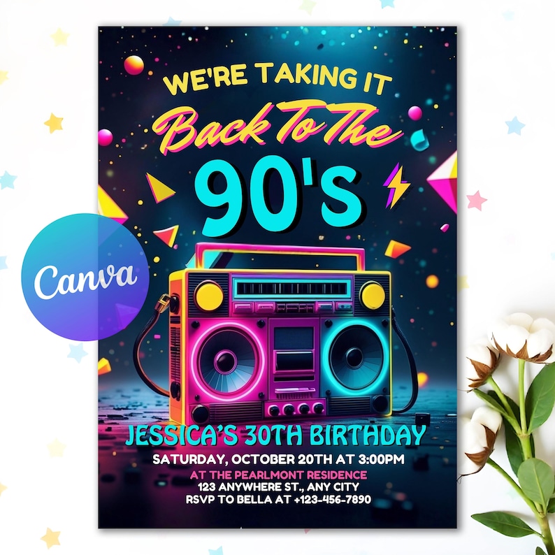 90s Invitation, Retro 90s Birthday, 90s Birthday, 90s Birthday Party, 90s Party Invitation, 90s Rock Party, Retro 90s Invitation, 1990s Invitation, Digital Art, Digital Download, Invitations Wedding, Birthday Gift, Birthday Card