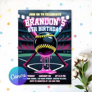 Baseball Drip Birthday Party Invitation, Editable Canva Template, Digital Baseball Birthday Invite, Baseball Drip, Instant Access & Download