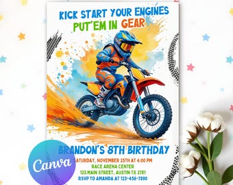 Dirt Bike Birthday Invitation, Motocross Birthday Invitation, Motorbike Party Invitation,Motocross Racing Template,Printable Birthday Invite