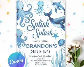Under The Sea Birthday Invitation, Ocean Animals Party Invite, Editable Whale Shark Party Invite, Nautical Any Age Kids, Instant Download