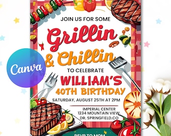 Editable Bbq Birthday Invitation, Barbeque Birthday Invitation, Editable Bbq Invitation, Bbq Birthday Invitation, Digital Template