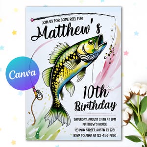Editable Fishing Birthday Invitation Template, Fishing Invite, Fish Birthday invitation, Reel in the Fun, Boy Birthday Invitation Printable
