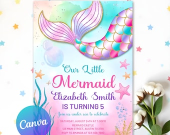 Mermaid Invitation, Mermaid Bash Under The Sea Birthday Invite, Under The Sea Invite, Little Mermaid Invite, Instant Download