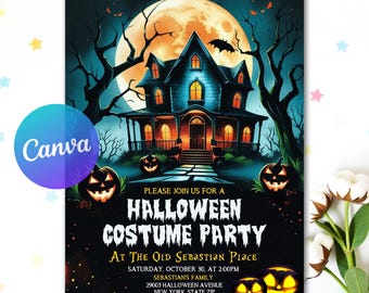 Editable Halloween Invitation, Halloween Party Invitation, Halloween Birthday Invitation, Spooky birthday Invite, Canva Template