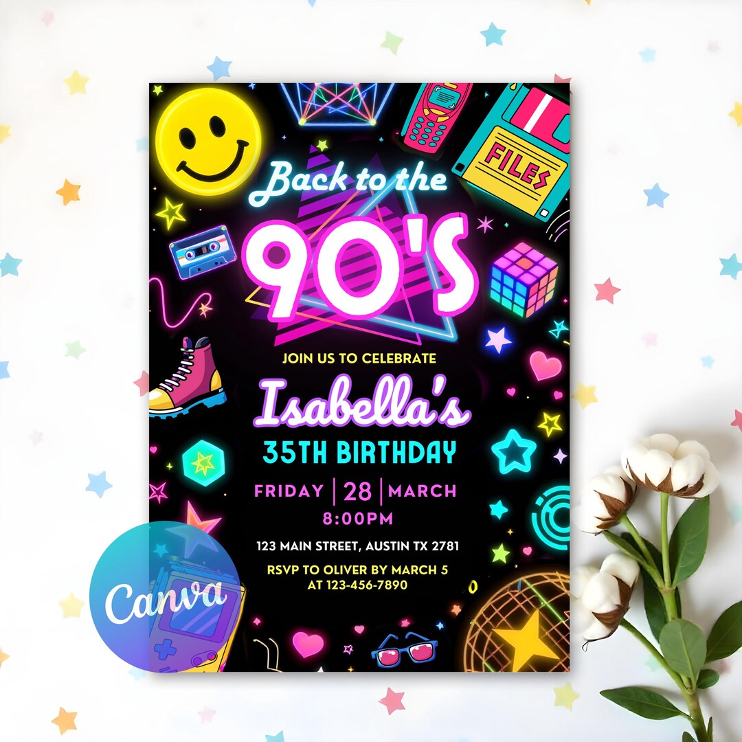 Digital 90s Birthday Invitation, Back to the 90's, 90s Birthday ...