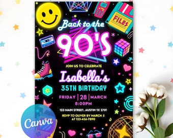 Digital 90s Birthday Invitation, Back to The 90's, 90s Birthday, Throwback Party, Hip Hop Party, Retro Invitation, Invitation Template