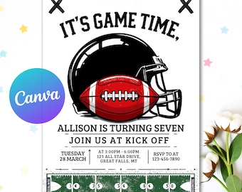 Touchdown Football Birthday Invitation, Sports Party Invite, Football Game American Football Invitation,  Editable Canva Template