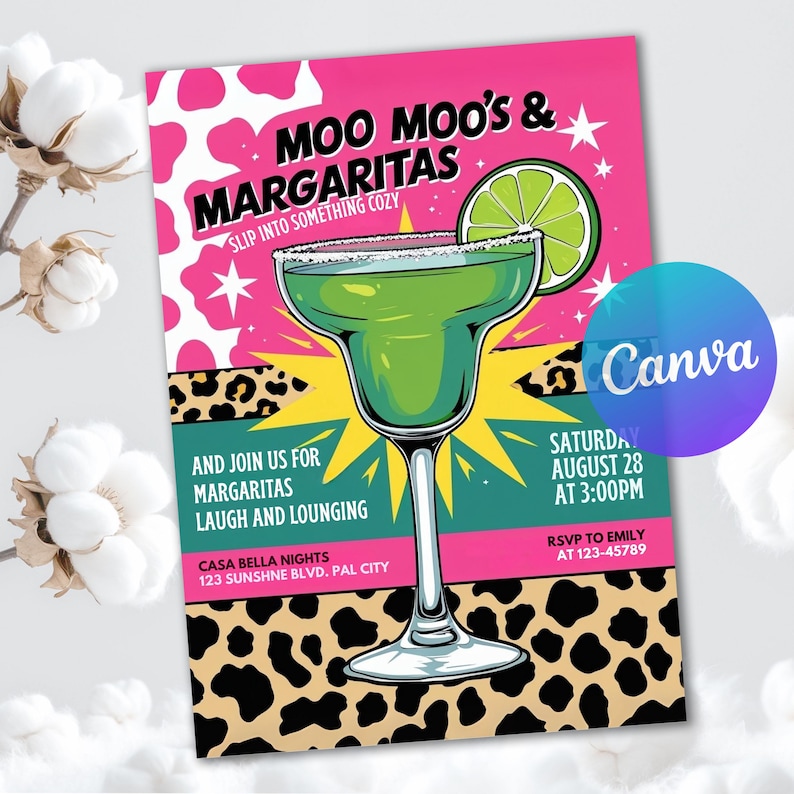 animated invitation, editable invite, mobile phone invite, birthday invitation, birthday party, birthday invite, digital invite, 21st 30th 40th 50th, MuuMuus and Margs, tropical invite, moo moos Margaritas, girls night in, ladies night invite