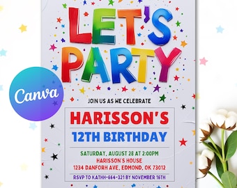 Simple Colorful Birthday Invite, Bright and Cheerful Party, Invitations, Editable Template, Printable Invitation, Instant Download