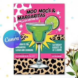 moo moos, girls day fun, girls night decor, ladies night invite, bachelorette invite, digital invitation, margarita invite, pajama party invite, cheetah print, leopard print, brunch invitation, girls night party, glam party invite