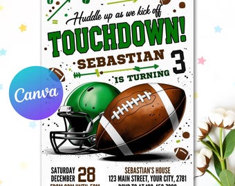 Touchdown Football Invitation, Football Birthday Invitation, Sports Party Invite, Football Game American Invite, Editable Canva Template