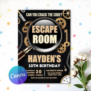 Editable Escape Room Invitation, Mystery Birthday Party Invite, Kids Escape Room Birthday Party, Detective Game Night, Digital Invitation