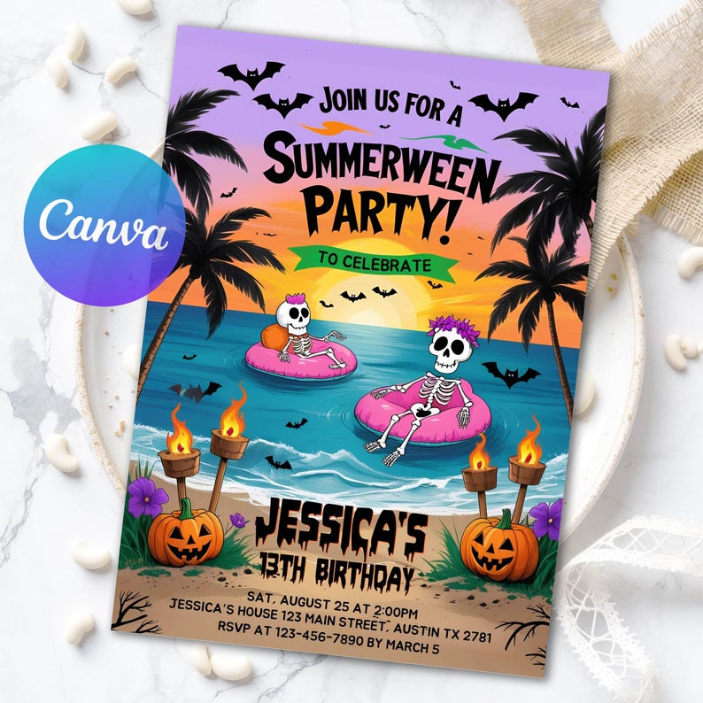 Summer Halloween,
Halloween Summer,
Halloween Pool Party,
Spooky Pool Party,
Summerween Party,
Invitations Birthday,
Birthday Halloween,
Instant Download,
Invitation Template,
Halloween In Summer,
Digital Download,
summerween,
summer party,
summer invitation,
pool party,
halloween party,
pool party birthday,
canva template
