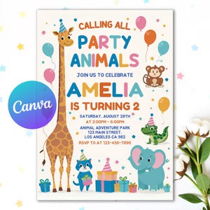 Digital Editable Calling All Party Animals Invitation, Party Animal Celebration Kids Birthday, Any Age Birthday Editable Invite Download