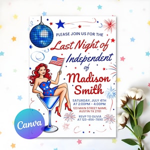 Last Night of Independence, Red White and I Do Bachelorette, 4th of July Bachelorette Invite, America Bachelorette, Canva Template