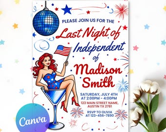 Last Night of Independence, Red White and I Do Bachelorette, 4th of July Bachelorette Invite, America Bachelorette, Canva Template