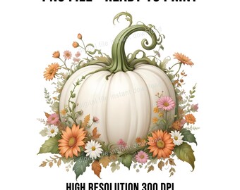 Boho Cottagecore White Floral Pumpkin PNG design, Boho Pumpkin png, Floral Pumpkin png, Cottagecore Pumpkin png, Trending Pumpkin png