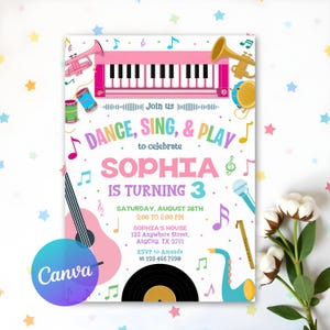 Editable Music Birthday Party Invitation, Kids Musical Instruments Birthday, Singing Music Party Invite, Music Party Sing, Digital Template