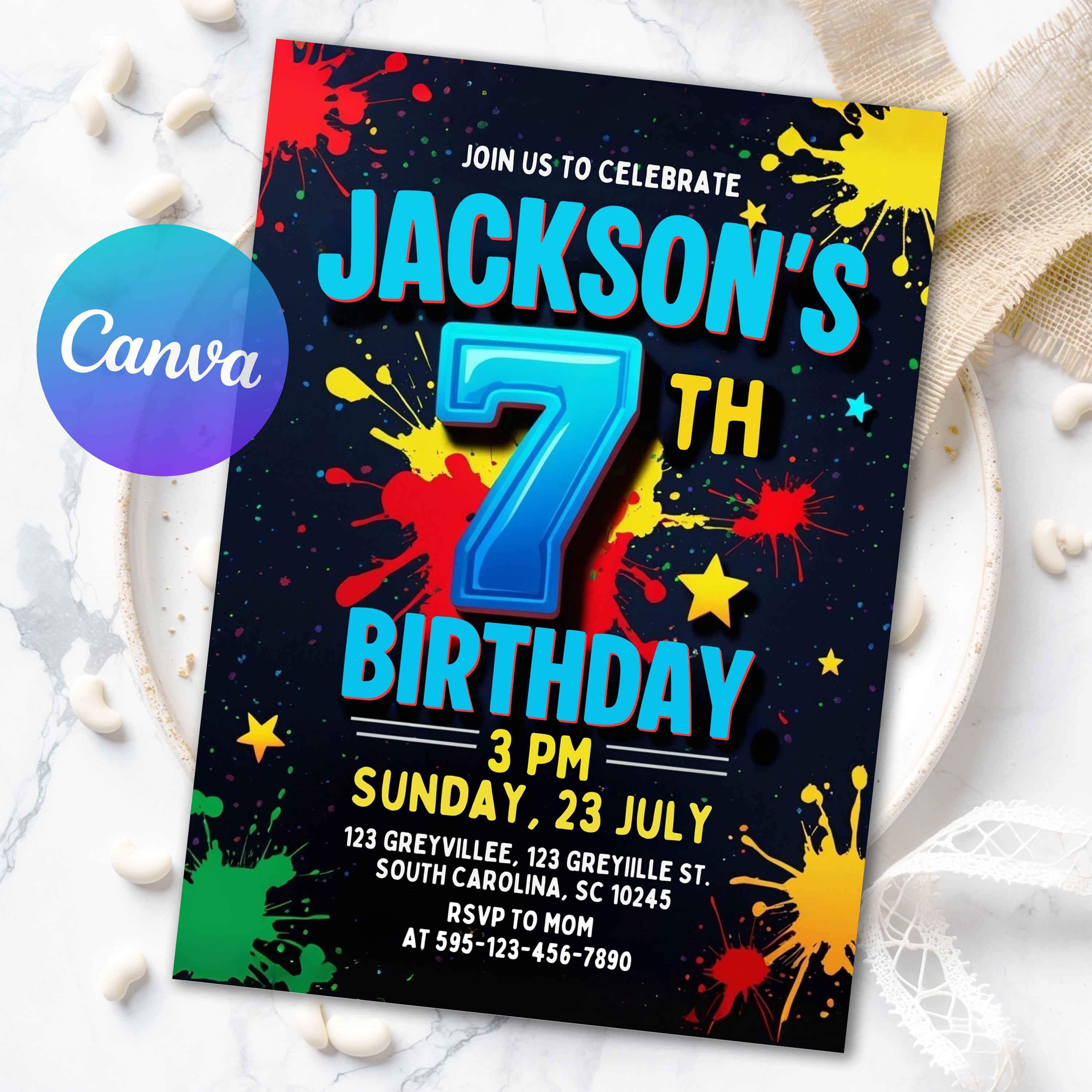 Boy Birthday Invitation, 7th Boy Birthday Invitation, Boy Birthday