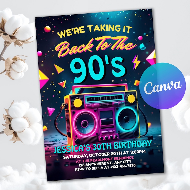 90S Invitation, 90s Birthday, 90s Birthday Party, 90s Invitation Party, 90s Bday Invitation, 90s Template, 90s Party, 90s Invite, Digital Art, Digital Download, Birthday Gift, Birthday Card