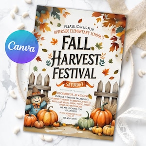 Fall Invitation, Fall Harvest, School Fall Festival, Fall Festival Invite, Fall Fundraiser, Fall festival Flyer, Community Fall Event, Fall Carnival, Fall Bonfire Party, Fall Fest Party, Fall Flannel Party, Fall Harvest Party, Fall Get Together