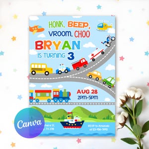 Invito di compleanno per trasporto, clacson, bip, ciuf ciuf, treno, invito di compleanno per camion, invito di compleanno per auto, modello stampabile