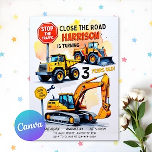 Construction Birthday Invitation, Dump Truck Birthday Invite, Construction Invitation, Digger Invite, Printable Template Instant Download