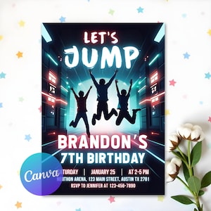 Jump Party Birthday Invitation, Trampoline Party, Bounce Party, Trampoline Birthday Invitation, Lets Jump Party, Canva Template