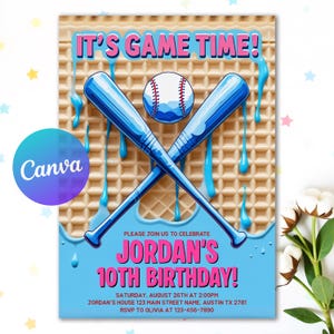 Editable Baseball Drip Invite, Ice Cream Drip Birthday Invitation, Softball Rookie Year, Athletic Baseball Birthday Party, Digital Download