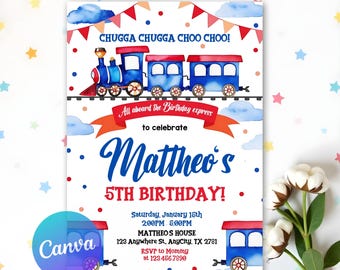 Editable Train Birthday Invitation, Chugga Chugga Two Two 2nd Birthday Boy, All Aboard Boys Birthday Invite Train Invite, Printable Template