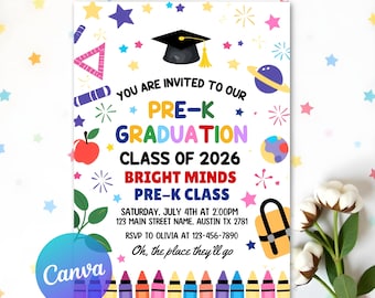 Invitación de graduación de preescolar, invitación de graduación de preescolar, invitación de graduación de preescolar de la generación 2025, invitación editable en Canva