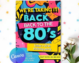 Editable 80s Birthday Party Invitation, Back To The 80s Party Invitation, This 1980s Theme Birthday Invite, Printable or Digital Invite