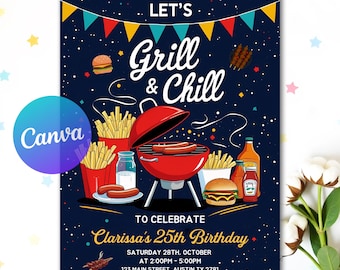 Editable Bbq Birthday Invitation, Barbeque Birthday Invitation, Editable Bbq Invitation, Bbq Birthday Invitation, Digital Template