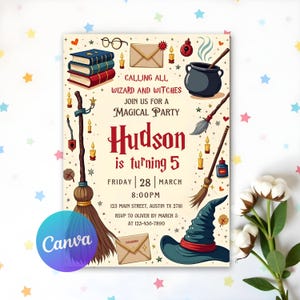 Editable Wizards Witches Birthday Invitation, Magical Birthday Invite, Magic School Wizardry Birthday Party, Printable Template Digital