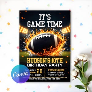 Football Invitation, Football Game Time Invitation, Digital Football Birthday Invite, Football Game, Sports Party Invite, Editable Printable