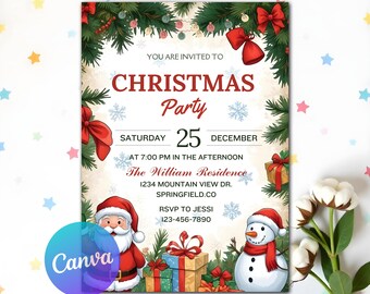 Bearbeitbare Weihnachtsparty-Einladung, Feiertags-Dinner-Party einladen, Weihnachtsbaum-Einladung, Jingle & Mingle-Weihnachtsfeier, Canva bearbeitbar