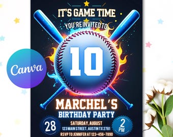 First Birthday Baseball Player Card, Editable Baseball Party Invitation, Rookie of the Year 1st Birthday, Baseball Birthday, Canva Editable