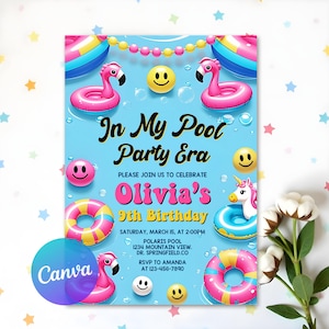 In My Pool Party Era Friendship Bracelet Invitation, Summer Birthday Invitation, Swimming Bday Digital Download, Printable Editable Template