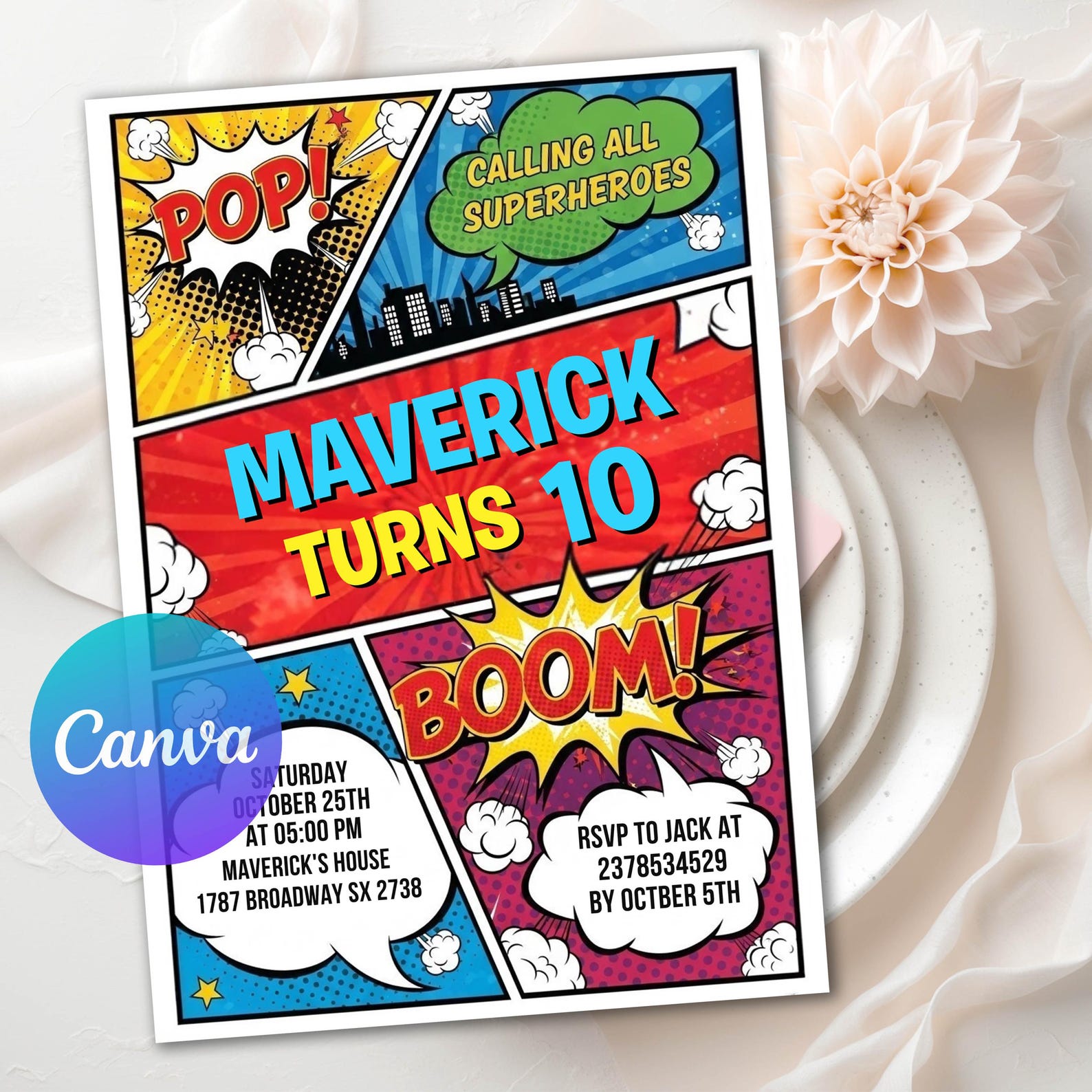 Editable Superhero Birthday Invitation, Comic Book Birthday Invitation ...