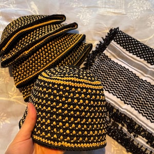 Traditional Kurdish Hat – Hexagonal Pattern (One Size Fits All) (Black&Yellow)
