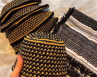 Traditional Kurdish Hat – Hexagonal Pattern (One Size Fits All) (Black&Yellow)