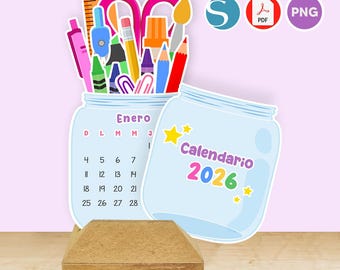 Updated 2026 Printable Calendar | SPANISH | Desk Calendar, Jar with Pretty Stationery | DIY