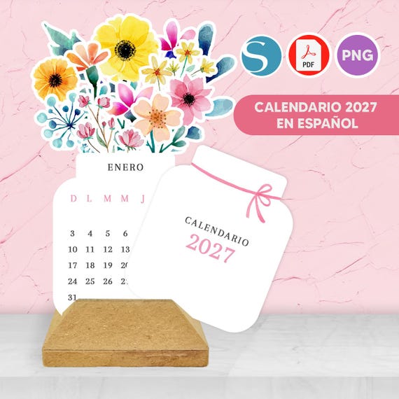 Calendario Floral de Escritorio 2027 Imprimible en Español, Calendario de Jarrón con Flores, Cada Mes una Flor, Descarga Instantánea | DIY