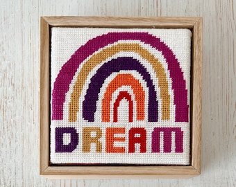 Modern needlepoint/tapestry kit - dream rainbow design on 13 count Zweigart mesh