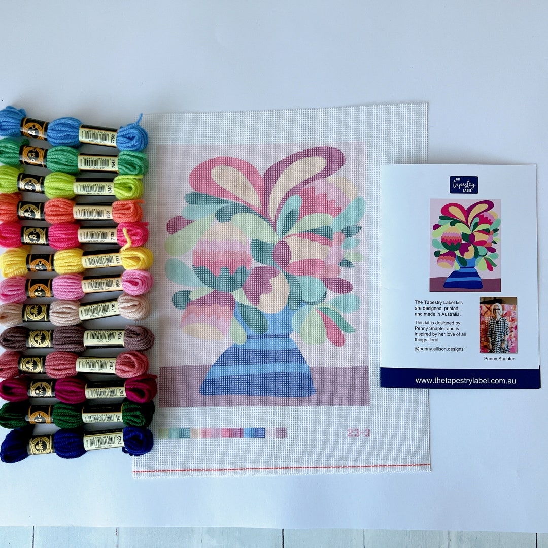 Modern Tapestry Kit With DMC Wool Complete Needlepoint Kit Floral