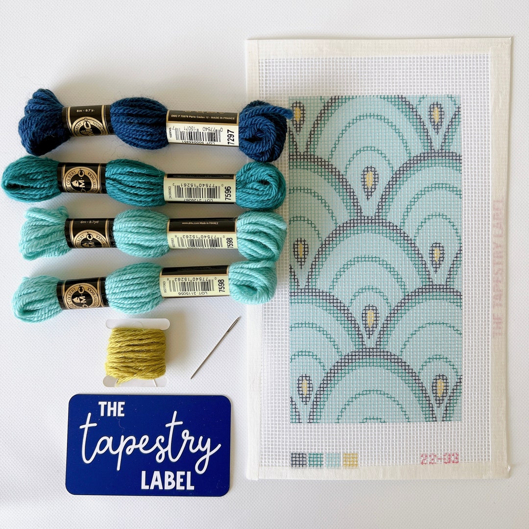 Modern Needlepoint / Tapestry Kit Glasses Case With DMC Cotton or DMC Wool Threads Turquoise