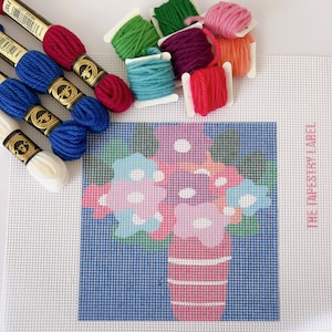 Modern needlepoint/tapestry canvas | complete kit 12 count canvas with DMC wool | Beginner needlepoint kit