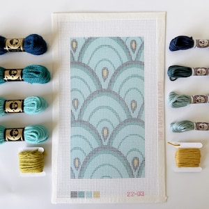 Modern needlepoint / tapestry kit | Glasses case with DMC cotton or DMC wool threads | Turquoise geometric design