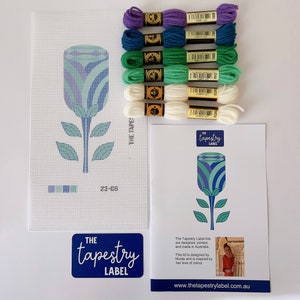 Modern needlepoint Eyeglass case | Complete kit with DMC wool | Floral needlepoint kit - great for beginner needlepoint